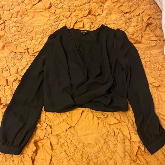 Black Long Sleeve Surplice Blouse - Picture 6 of 6
